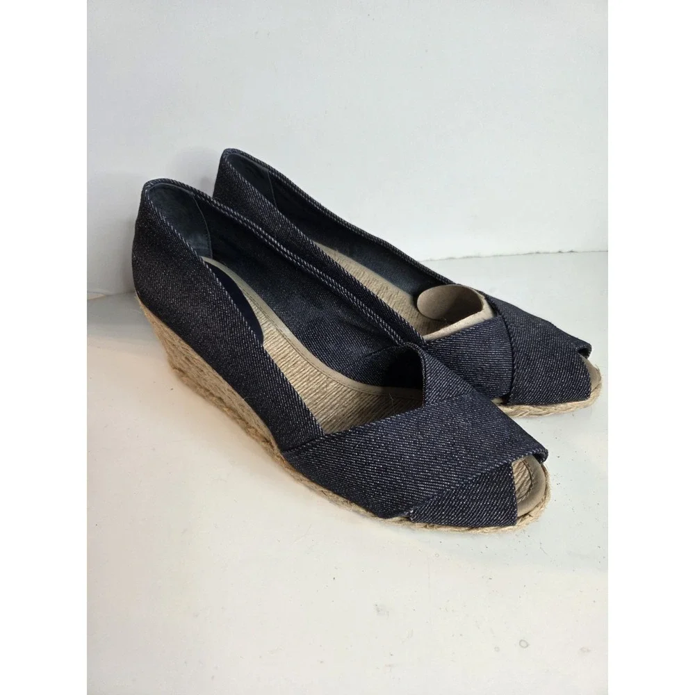 Ralph‎ Lauren Peep Toe Navy Blue Cecilia Shantug Espadrilles Wedge Womens Sz 10